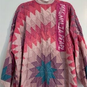 Magnolia Pearl Archie Quiltwork Kimono- Chevron Patchwork Top in Pink and Purple